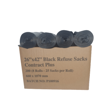 Black Refuse Sacks 26" x 42" / Heavy Duty 40 Micron Black Bags
