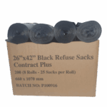 Black Refuse Sacks 26" x 42" / Heavy Duty 40 Micron Black Bags